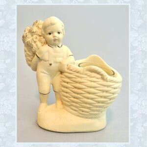Vintage 50s Victorian Basket Boy ChalkWare Votive Candle Holder